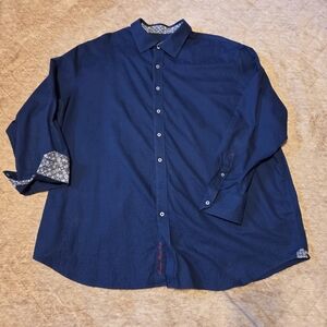 Blue Long Sleeve Shirt with Patterned Cuffs 3XL